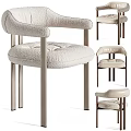 Modern Beige Upholstered Dining Chairs With Armrests And Sturdy Metal Legs