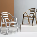 Silver And Gold Metal Frame Leisure Chairs With Curved Armrests Striped Backrests Modern Design