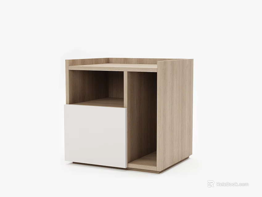 Modern Light Wood Bedside Table With Open Shelf And White Panel Design 3d model 