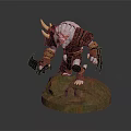 Fantasy Warrior Creature With Horned White Fur Armor And Claws On Green Brown Base