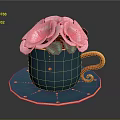 Blue Cup with Orange Curved Handle on Blue Coaster Featuring Orange Dots and Pink Flowers
