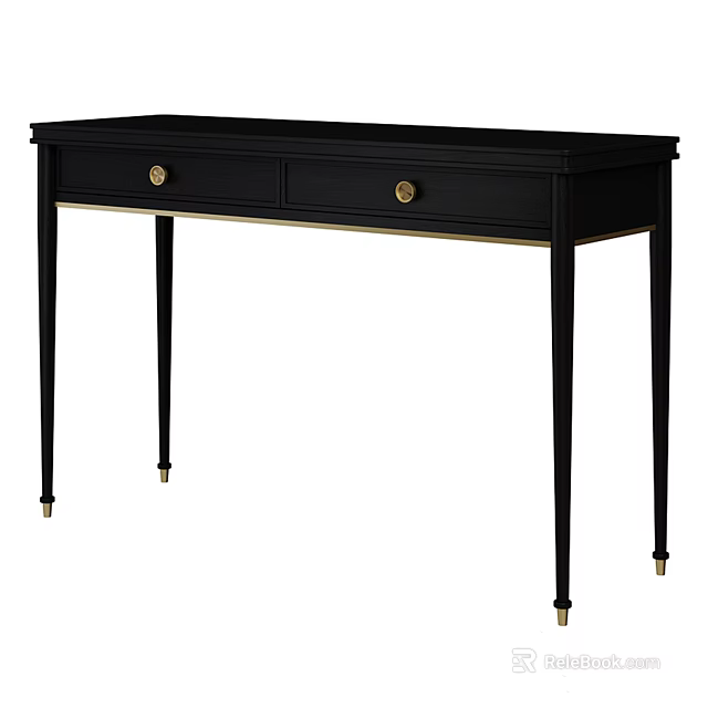 Black Dressing Table With Gold Accents And Drawers For Bedroom Interior Design 3d model 