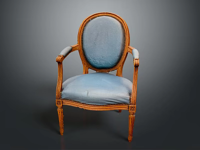 Classic Armchair with Carved Wooden Frame and Soft Blue Upholstered Seat 3d model