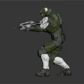 Futuristic Character In Green White Armor Holding Gun As Sci Fi Warrior Creature