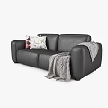 Comfortable Casual Sofa Set with Light Blue Dark Gray Featuring Pillows Throw Blanket and Ottoman 3d model