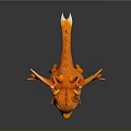 Cute Orange Baby Dragon with Big Eyes Wings and Scales on Black Background Reflective Surface