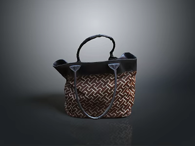 Stylish Brown And Black Woven Leather Tote Bag For Daily Use Accessories 3d model