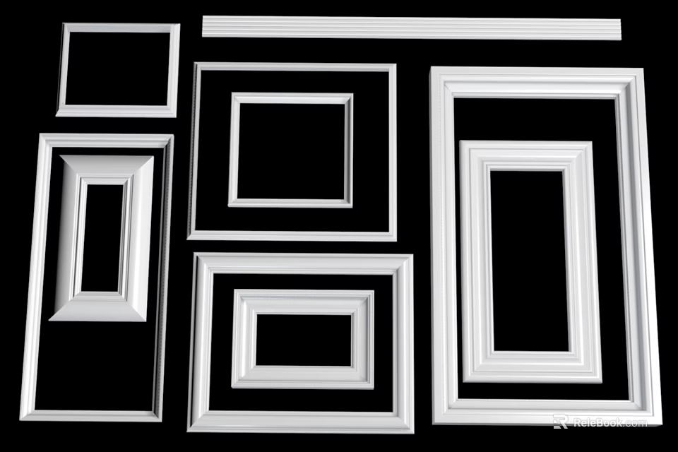 Decorative White Frame Lines in Various Shapes on Black Background 3d model