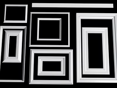 Decorative White Frame Lines in Various Shapes on Black Background 3d model