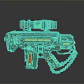 Green Blue Sci-Fi Futuristic Gun with Orange Glowing Parts Scope and Chain Decoration