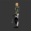 Bald Shirtless Cyborg Character With Mechanical Arm White Pants And Helmet