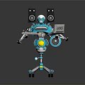 3D Blue Robot Model Featuring Dual Speakers Turntables Control Panel And Wheeled Base
