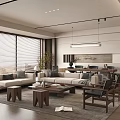 Middle-ancient style guest restaurant sofa combination coffee table and chairs 3d model