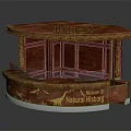 Wooden Reception Desk at Natural History Museum with Golden Decorative Details and Elegant Design