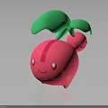 Pink 3D Cartoon Character With Two Green Leaves And Smiling Face On Dark Background