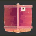Pink Miniature House Model With Sloped Roof Red Door And Chimney