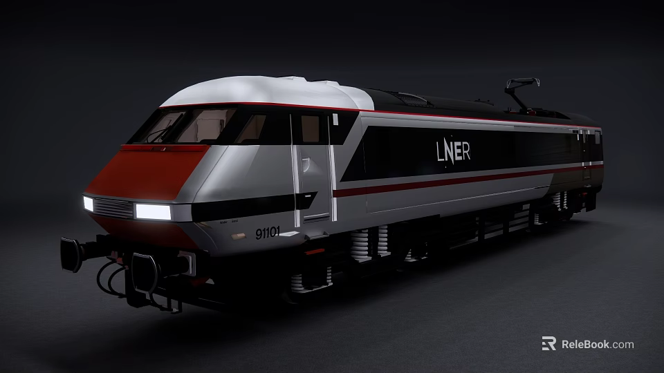 LNER 91100 Train with Silver Gray Body Red Stripes and Streamlined Front Design 3d model 