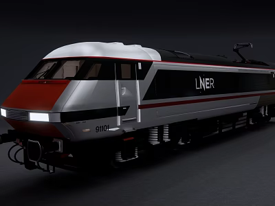 LNER 91100 Train with Silver Gray Body Red Stripes and Streamlined Front Design 3d model