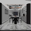 Luxurious Dining and Living Room Interior With Chandelier Marble Floor and Wine Cabinet