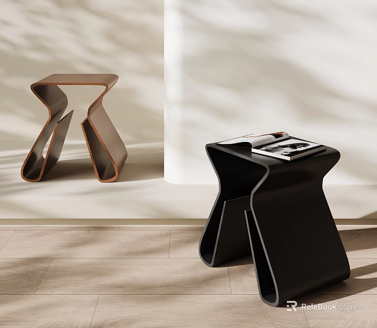 Modern Geometric Stools In Brown And Black With Sleek Lines For Interior Space 3d model 