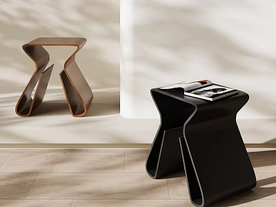 Modern Geometric Stools In Brown And Black With Sleek Lines For Interior Space 3d model