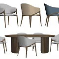 Modern Round Dining Table Set With Wooden Frame And Multicolor Chairs 3d model
