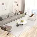 Modern Living Room Sofa Coffee Table Set With Floor To Ceiling Windows And Potted Plant