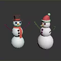 Two Snowmen With Black Top Hat Red Scarf And Santa Hat In Festive Holiday Scene