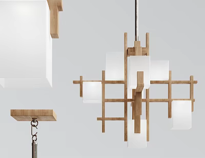 Modern Wooden Frame Chandelier With White Shades And Crossed Design For Contemporary Interior Spaces 3d model