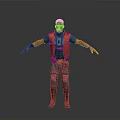 Futuristic 3D Character Model In Orange Vest With Gray Pants And Mechanical Leg Details Standing