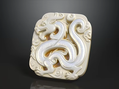 White Jade Carving With Intricate Dragon Pattern And Cloud Motifs In Square Shape 3d model