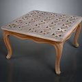 Elegant Wooden Coffee Table With Square Carved Lattice Top And Curved Legs