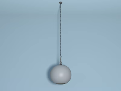 Modern White Spherical Pendant Light Hanging From Metal Chain On Light Blue Ceiling 3d model