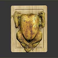 Whole Golden Brown Roasted Chicken on Wooden Cutting Board with Crispy Skin