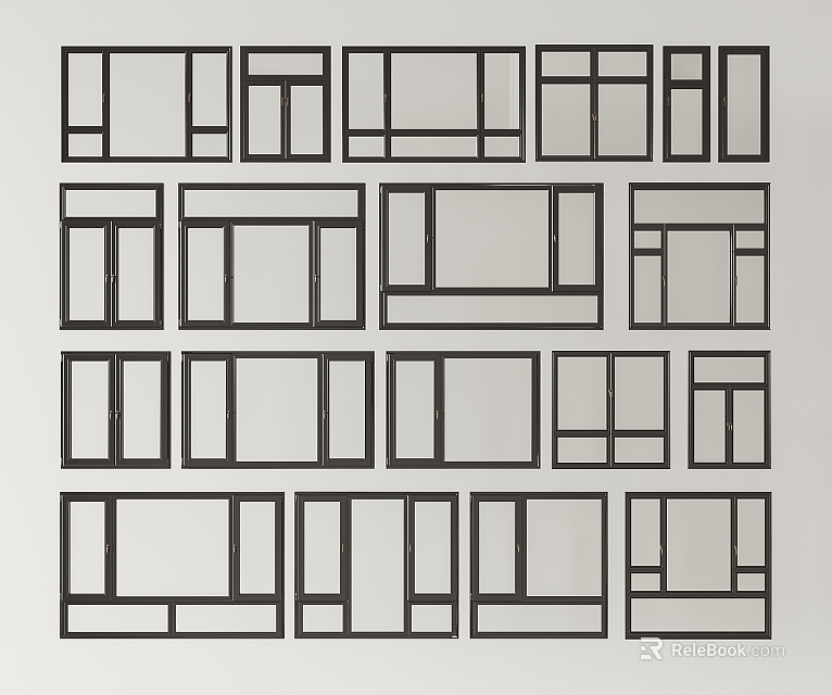Modern Floor to Ceiling Windows with Various Frame Designs for Interior Spaces 3d model 