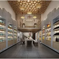 Traditional Chinese Teahouse Interior Design With Wooden Lanterns Tea Shelves And Tables