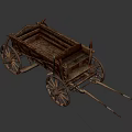 Old Wooden Horse-Drawn Wagon With Large Wheels And Wooden Seat On Grassy Ground