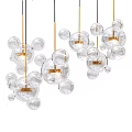 Modern Elegant Chandelier with Multiple Transparent Glass Balls and Golden Frames