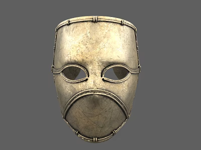 Handcrafted Metal Sculpture Mask Carving With Rivet Details And Textured Surface 3d model