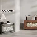 Poliform Modern Bedside Tables With Glass Door Patterned Detail Featuring Lamp Radio And Dried Flowers
