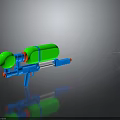 Colorful Toy Weapon Water Gun Featuring Green Tank Blue Body Red Button And Foam Projectile