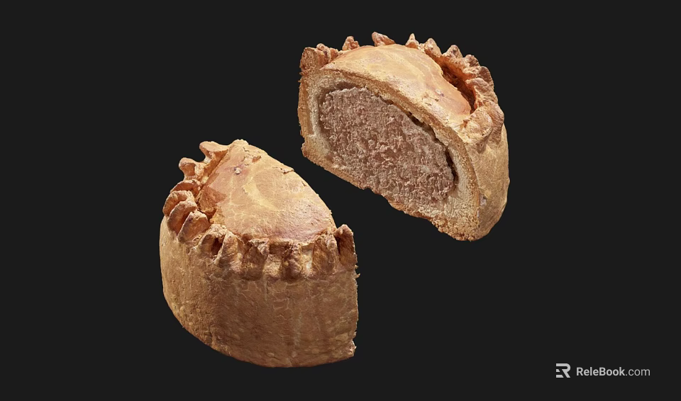 Freshly Baked Meat Pie With Flaky Crust Cut Open Showing Savory Filling 3d model 