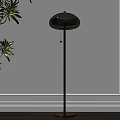 Modern Floor Lamp Beside Green Plant On White Wall With Slim Pole And Round Shade