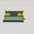 Multi Person Sofa with Light Green Upholstery Yellow Armrests and Star Shaped Pillows