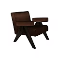 Brown Leather Single Sofa With Wooden Legs And Modern Minimalist Design