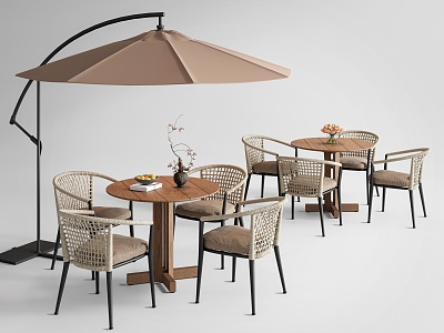 Modern Outdoor Table and Chair Outdoor Leisure Table and Chair Round Dining Table and Chair Rattan Outdoor Chair Sunshade 3d model