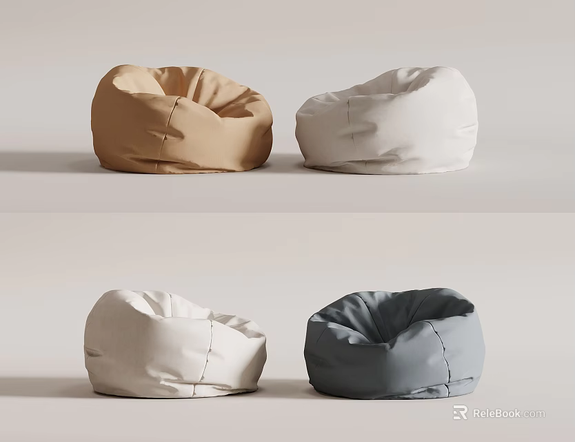 Cozy Minimalist Bean Bag Chairs in Beige White and Dark Gray for Modern Living Rooms 3d model 