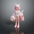 Cute 3D Game Movie Character With Pink Cat Ears Tail And White Outfit Design