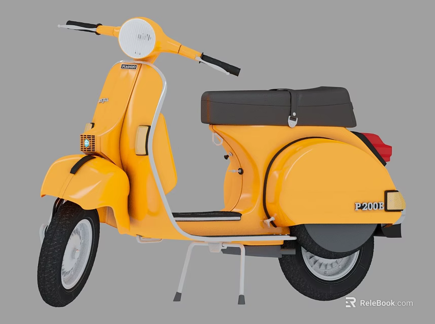 Yellow Vintage Scooter With Black Seat And Headlight 3d model 