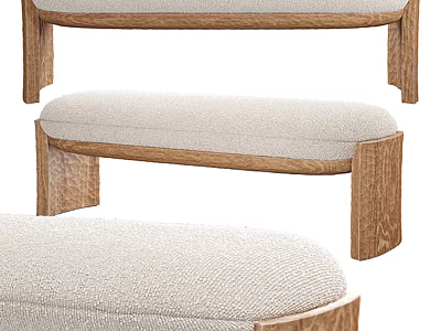 Modern Upholstered Sofa Bench With Beige Linen Cushion And Curved Wooden Legs 3d model